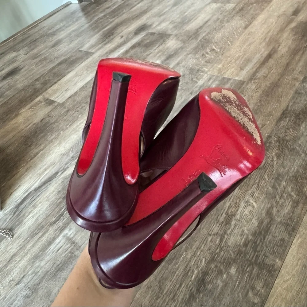 Christian Louboutin Slingback Pointed Toe Heels - Merlot Red